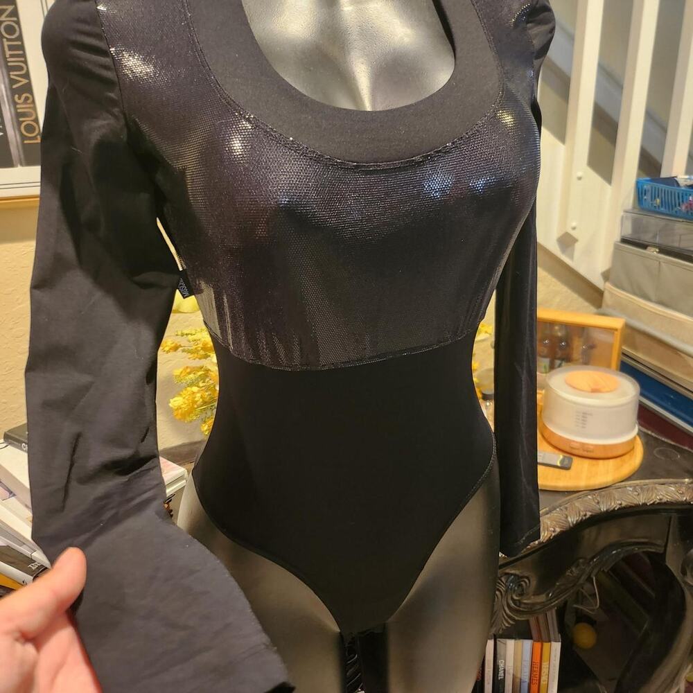 Moschino black sequin bodysuit with long sleeves, size 8
